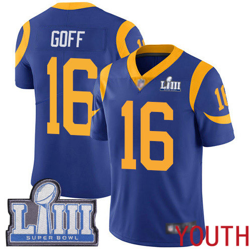Los Angeles Rams Limited Royal Blue Youth Jared Goff Alternate Jersey NFL Football #16 Super Bowl LIII Bound Vapor Untouchable
